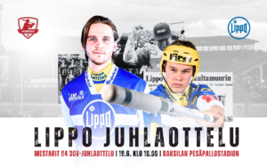 Oulun Lippo juhlistaa vuoden -94 mestaruutta juhlaottelussa 19.6.